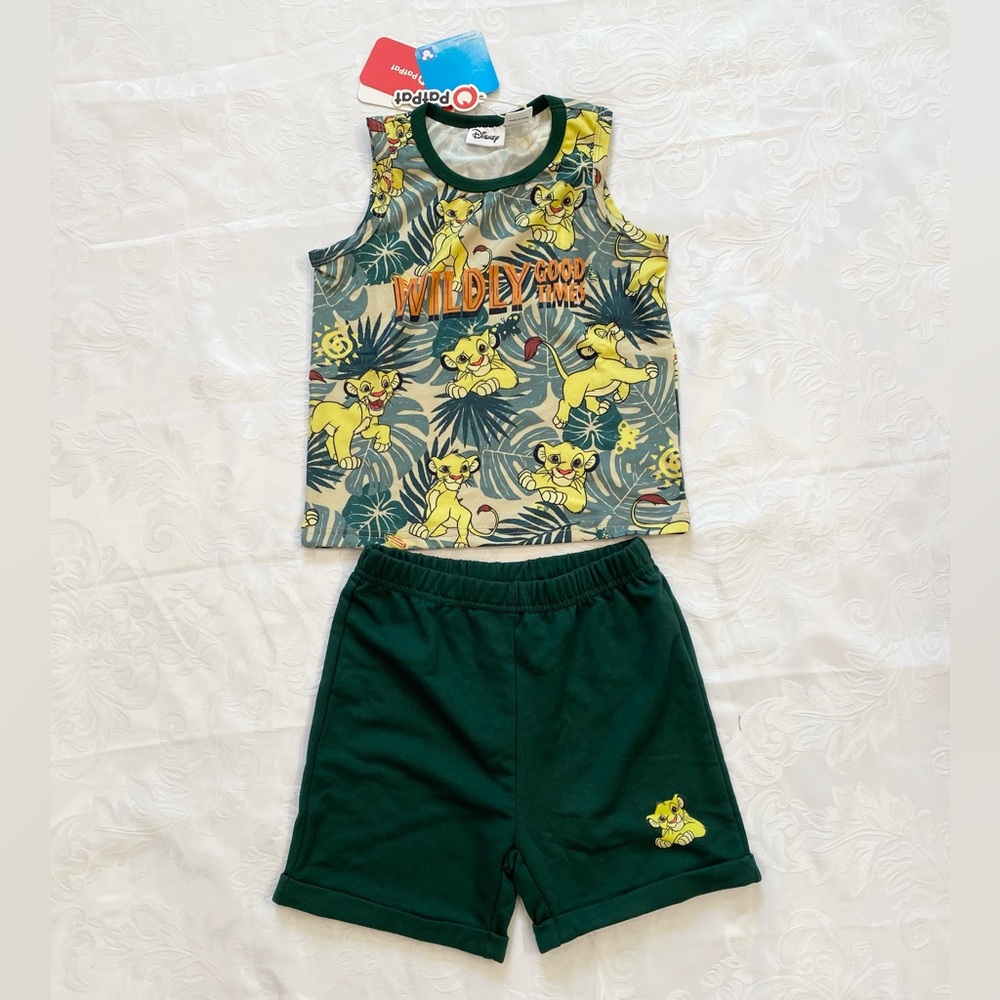 Disney Boy 2Pcs Lion King Simba Tank Top with Dark Green Shorts, Size 3-4Y